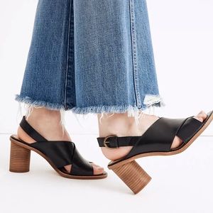 Madewell The Ruthie Crisscross Black Leather Heeled Sandals